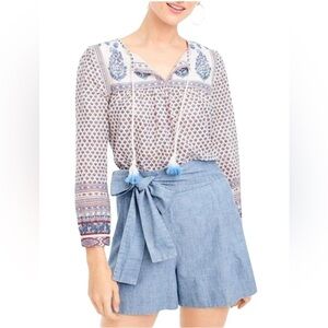 J Crew Floral Paisley Cotton Peasant Top In Bright Periwinkle size 6